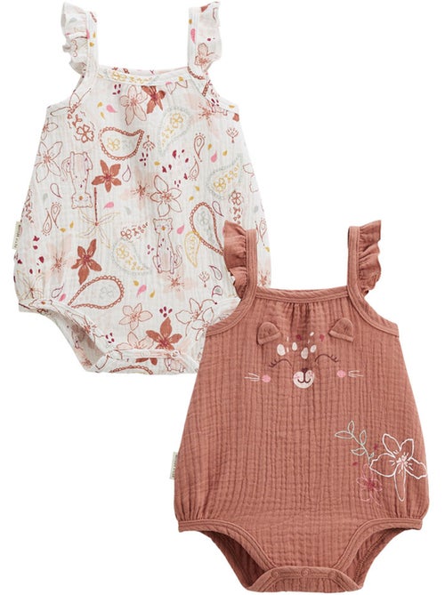 Lot de 2 barboteuses bloomer bébé en gaze de coton Arizona - Kiabi