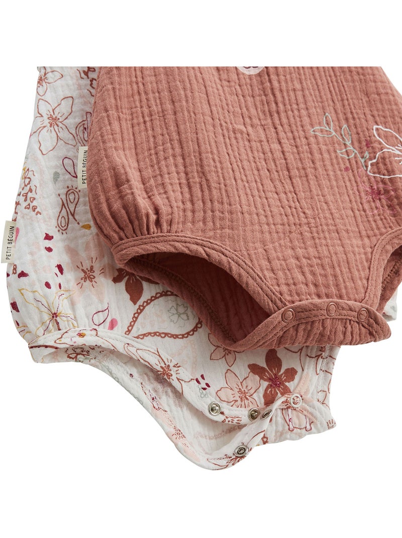 Lot de 2 barboteuses bloomer bébé en gaze de coton Arizona Ecru - Kiabi