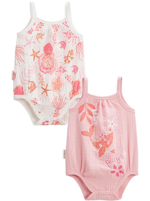 Lot de 2 barboteuses bloomer bébé en gaze de coton Bahamas - Kiabi