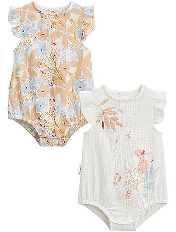 Lot de 2 barboteuses bloomer bébé en gaze de coton Praline