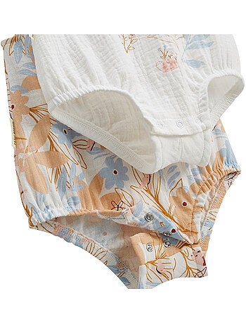 Lot de 2 barboteuses bloomer bébé en gaze de coton Praline