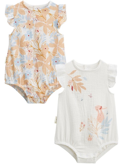 Lot de 2 barboteuses bloomer bébé en gaze de coton Praline - Kiabi