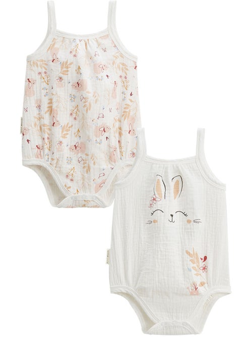 Lot de 2 barboteuses bloomer bébé en gaze de coton Praline - Kiabi