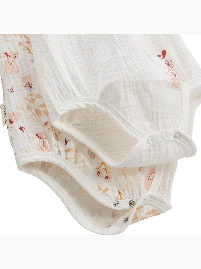 Lot de 2 barboteuses bloomer bébé en gaze de coton Praline Ecru - Kiabi