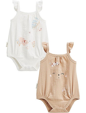 Lot de 2 barboteuses bloomer bébé en gaze de coton Praline