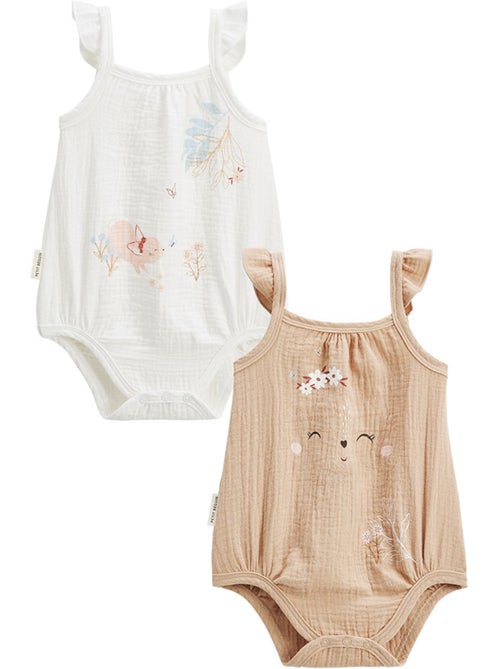 Lot de 2 barboteuses bloomer bébé en gaze de coton Praline - Kiabi