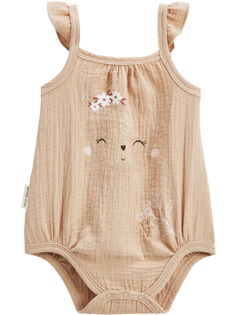 Lot de 2 barboteuses bloomer bébé en gaze de coton Praline Ecru - Kiabi