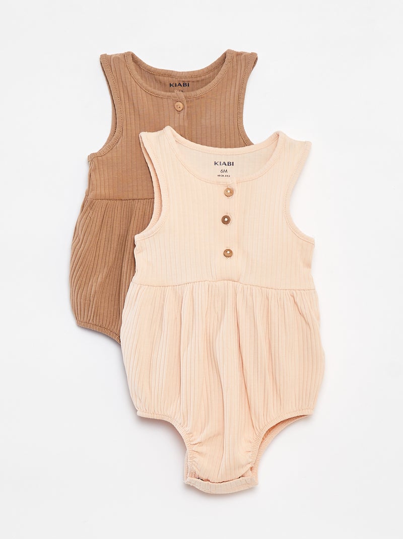 Lot de 2 barboteuses côtelées BEIGE - Kiabi