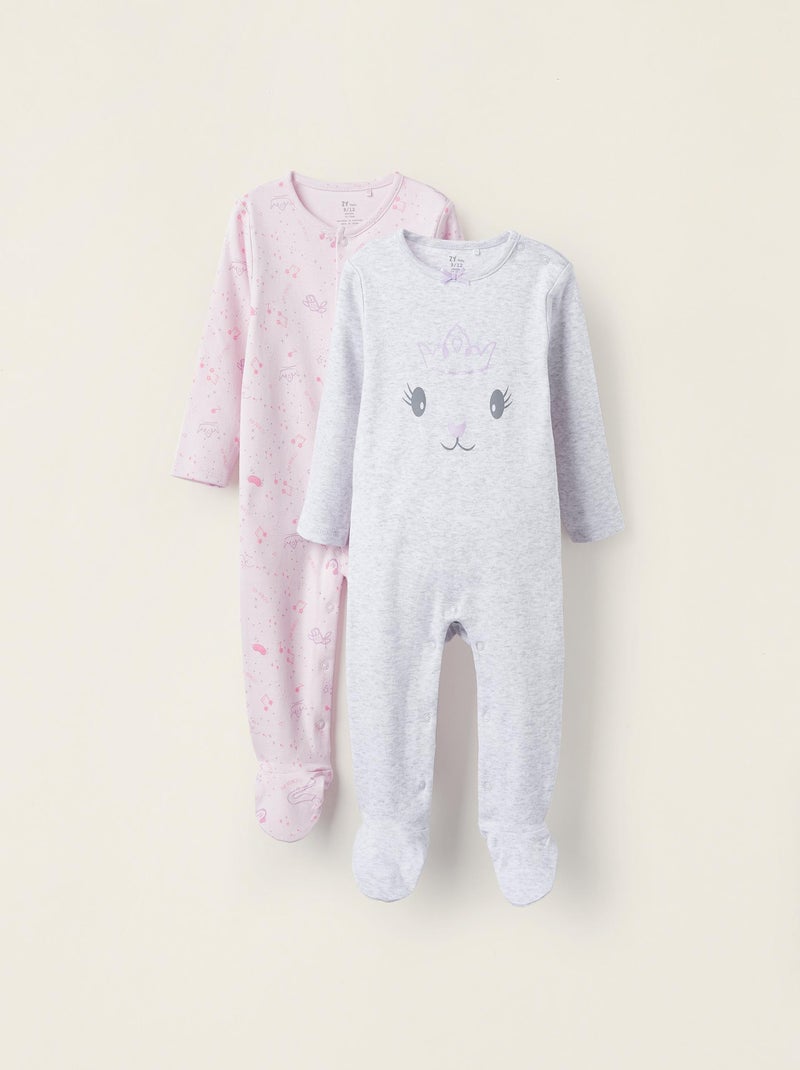 Lot de 2 Barboteuses en Coton pour Bébé Fille 'Chatte Princesse' manches longues  TALENTS NIGHT Multicolore - Kiabi
