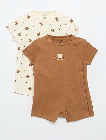 Lot de 2 barboteuses en jersey à manches courtes