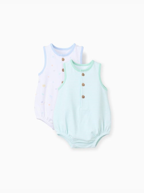 Lot de 2 barboteuses sans manches en coton - Kiabi Lot de 2 barboteuses sans manches en coton - Kiabi