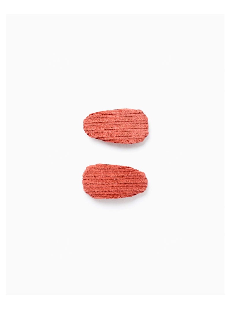 Lot de 2 Barrettes à Cheveux en Velours Côtelé Orange - Kiabi