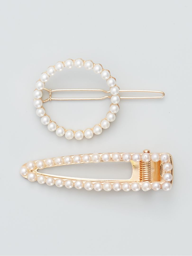Lot de 2 barrettes à perles blanc - Kiabi