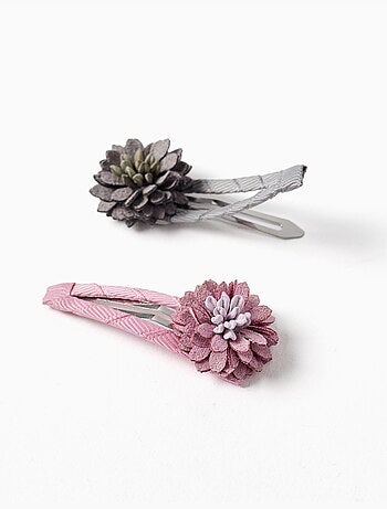 Lot de 2 barrettes avec application floral