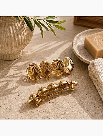 Lot de 2 barrettes cheveux motif coquillage