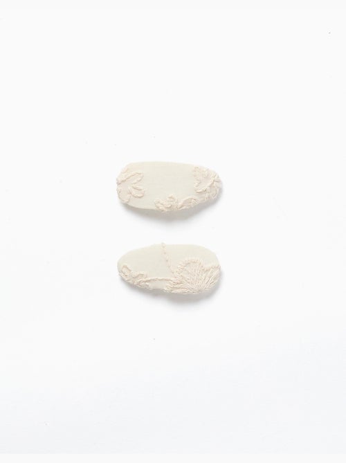 Lot de 2 barrettes ovales avec broderie - Kiabi