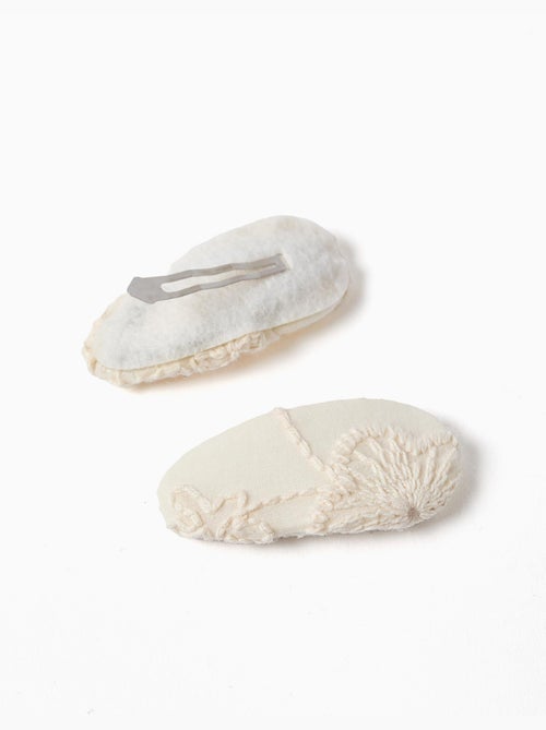 Lot de 2 barrettes ovales avec broderie - Kiabi