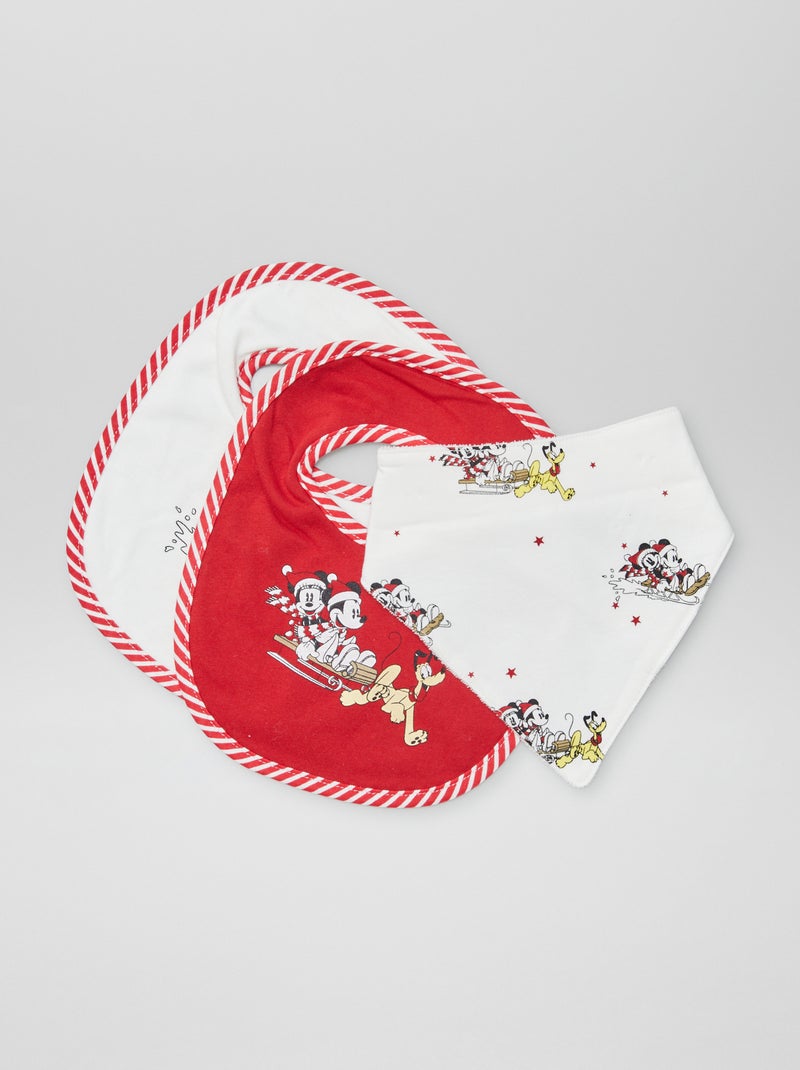 Lot de 2 bavoirs + 1 bavoir dit bandana pour Noël 'Disney' Rouge - Kiabi