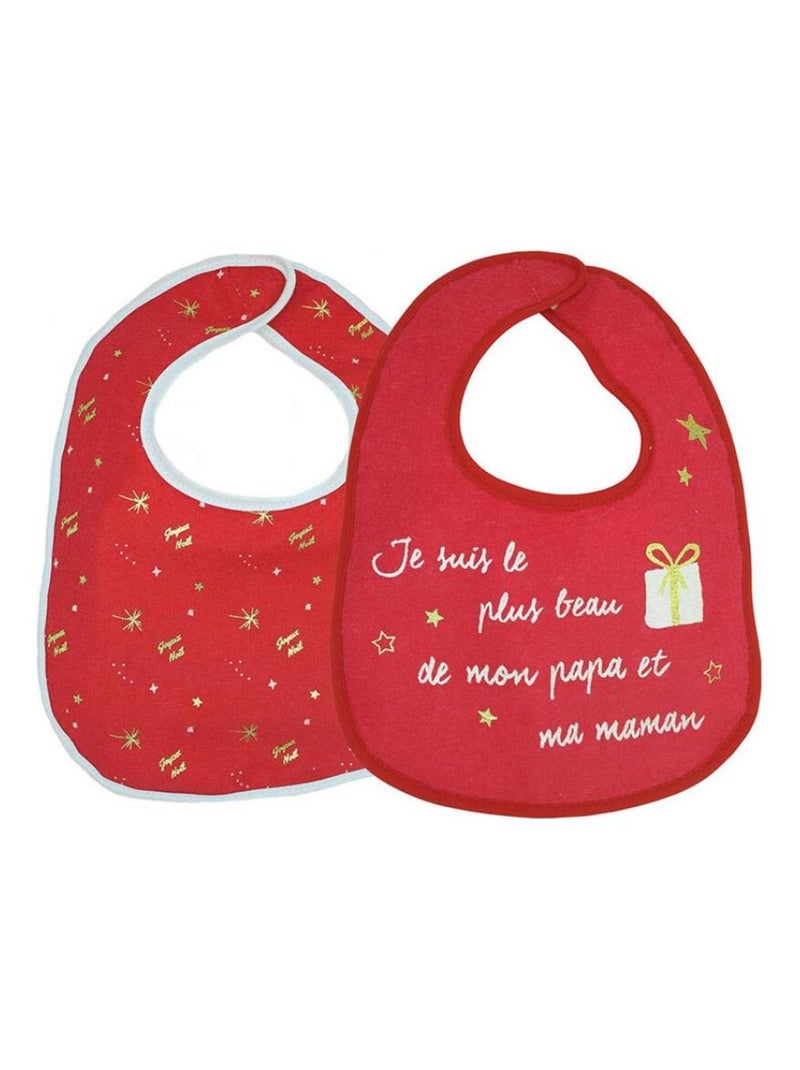 Lot de 2 bavoirs à velcro Noël Rouge - Kiabi