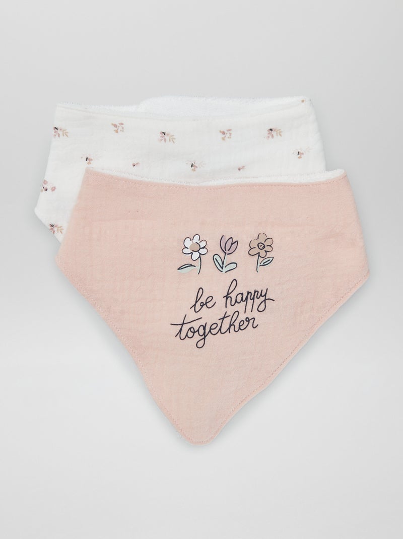 Lot de 2 bavoirs bandana Blanc/rose - Kiabi