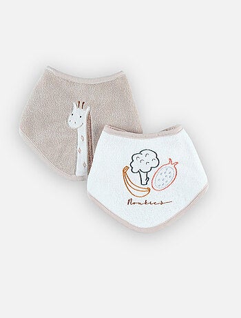Lot de 2 bavoirs bandana en éponge, beige/blanc Noukie's