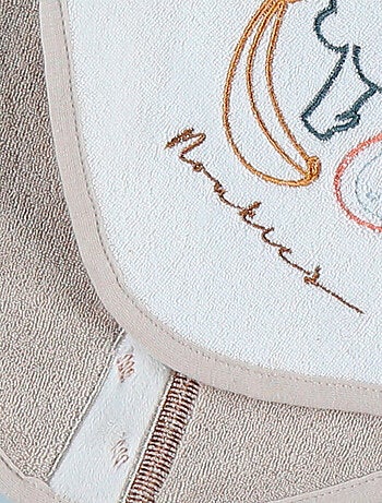 Lot de 2 bavoirs bandana en éponge, beige/blanc Noukie's