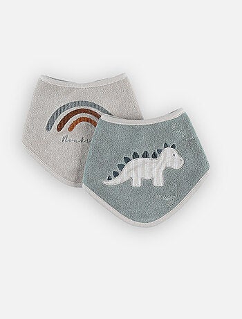 Lot de 2 bavoirs bandana en éponge, beige/blanc Noukie's