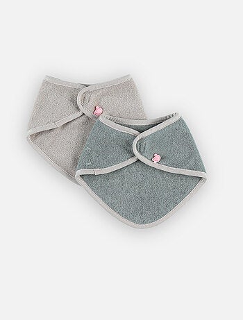 Lot de 2 bavoirs bandana en éponge, beige/blanc Noukie's
