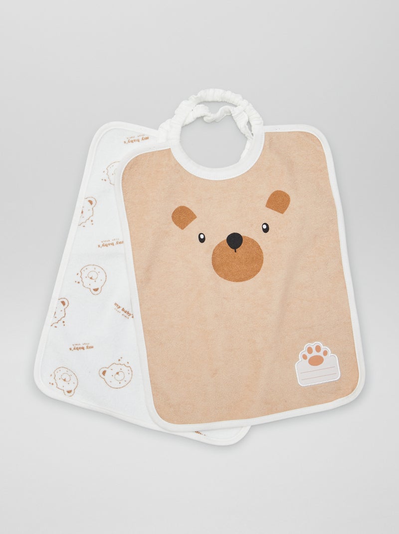 Lot de 2 bavoirs en éponge à enfiler Blanc/marron - Kiabi