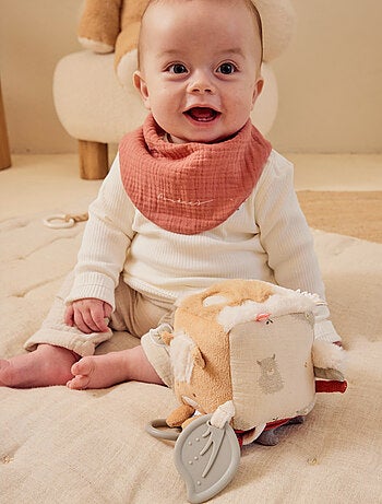 Lot de 2 bavoirs en éponge et gaze de coton bio rouge/kaki Noukie's