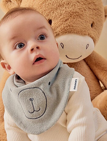 Lot de 2 bavoirs en éponge et gaze de coton bio rouge/kaki Noukie's