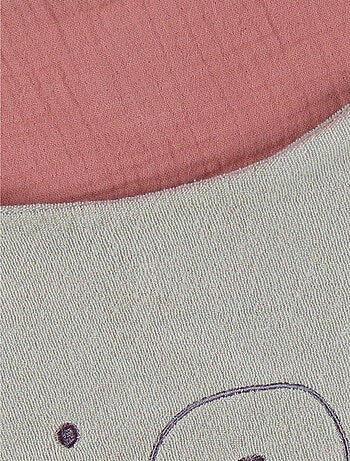 Lot de 2 bavoirs en éponge et gaze de coton bio rouge/kaki Noukie's