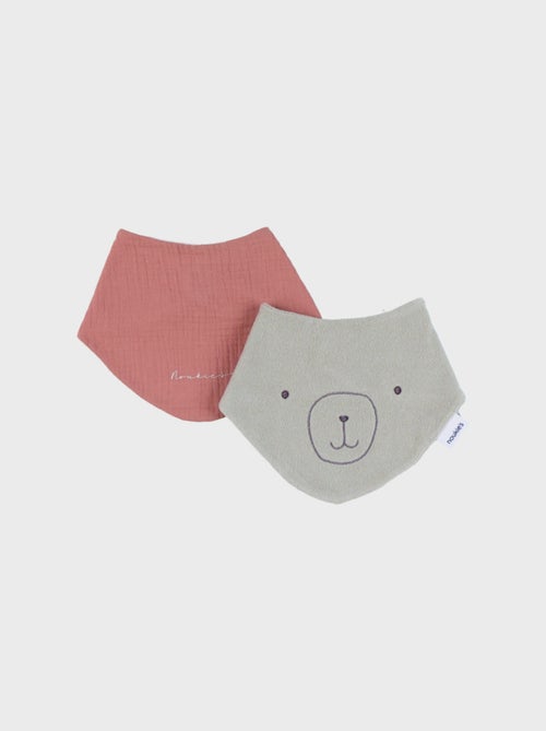 Lot de 2 bavoirs en éponge et gaze de coton bio rouge/kaki Noukie's - Kiabi