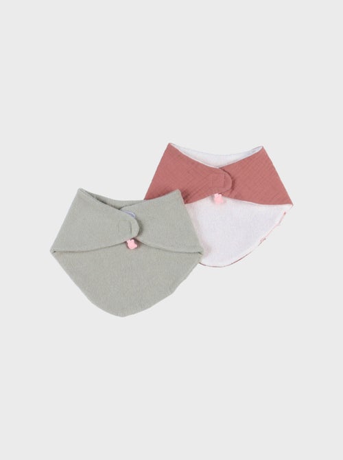 Lot de 2 bavoirs en éponge et gaze de coton bio rouge/kaki Noukie's - Kiabi