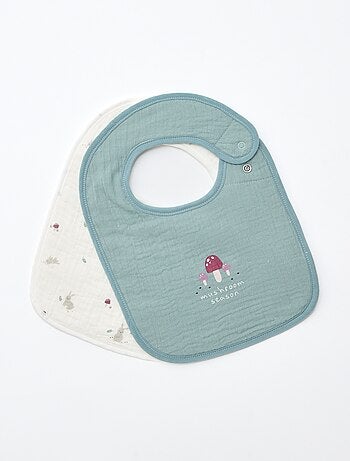 Lot de 2 bavoirs en gaze de coton doublure en éponge