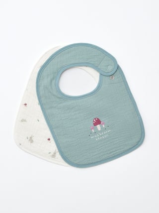 Lot de 2 bavoirs en gaze de coton doublure en éponge