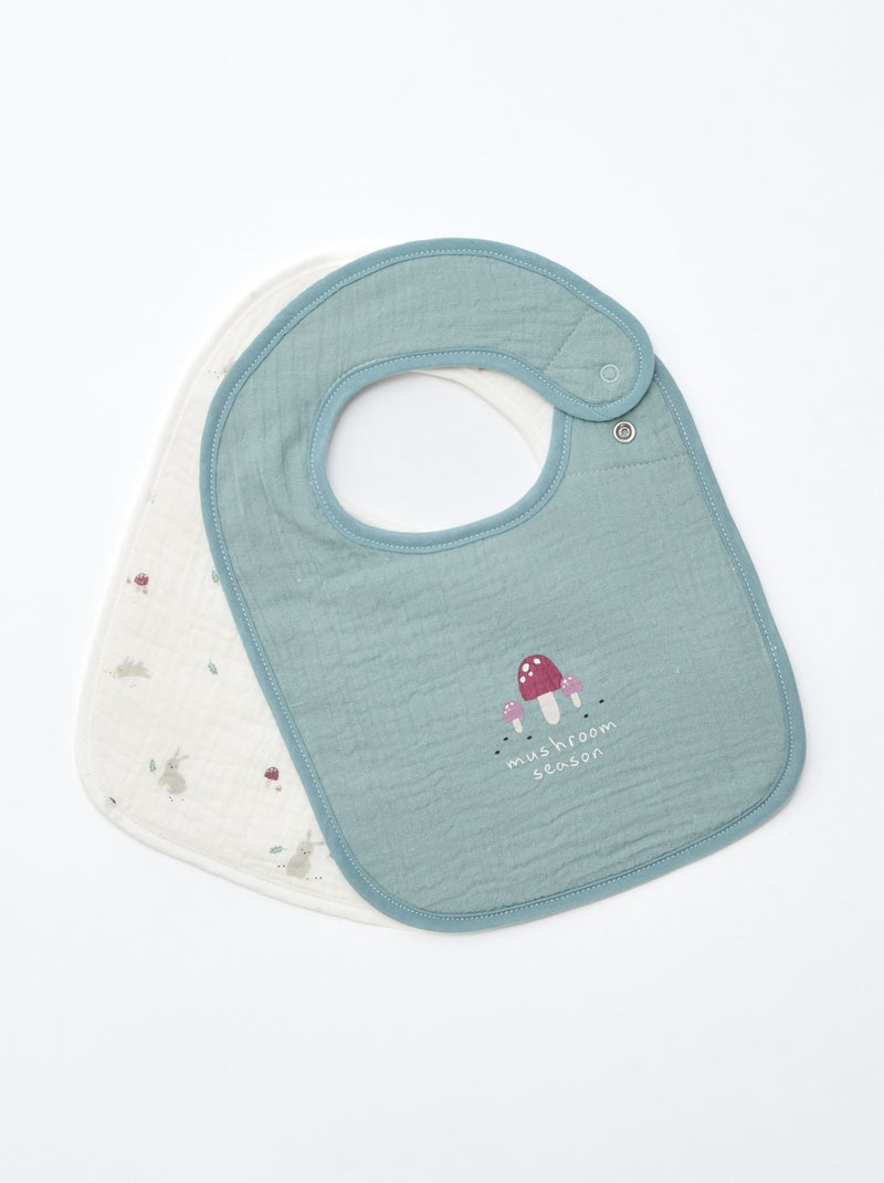 Lot de 2 bavoirs en gaze de coton doublure en éponge Blanc - Kiabi