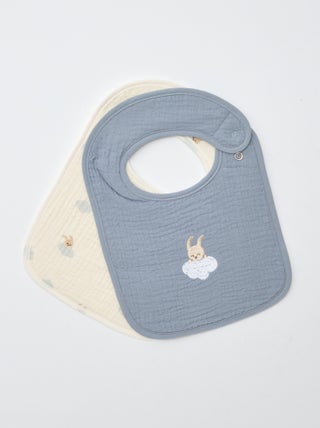 Lot de 2 bavoirs en gaze de coton doublure en éponge