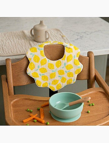 Lot de 2 bavoirs en gaze de coton imprimé citron - SAUTHON