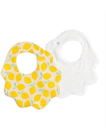 Lot de 2 bavoirs en gaze de coton imprimé citron - SAUTHON