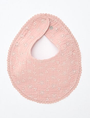 Lot de 2 bavoirs en lange avec broderie anglaise