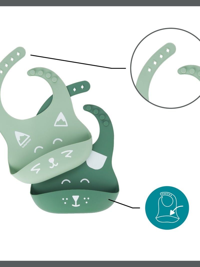 Lot de 2 bavoirs en silicone BIB'ISY, avec poche ventrale 'Babymoov' Vert - Kiabi