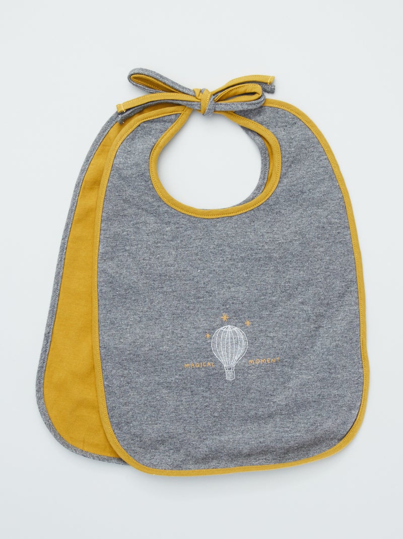 Lot de 2 bavoirs en textile avec nœud Gris/Jaune - Kiabi