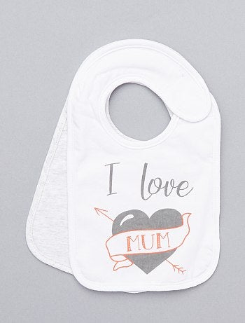 Product Lot de 2 bavoirs ' I love Dad' - Lot de 2 bavoirs - Pur coton - 1 imprimé 'I love Dad' - 1 uni - Devant en jersey et dos en éponge - Fermeture par scratch au couHabillement Bébé / Fille 0-36 mois / Puériculture / Pour les repas Standard KIABI