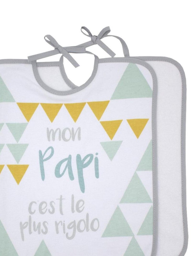 Lot de 2 bavoirs Papi rigolo + Uni 6 mois Bleu - Kiabi