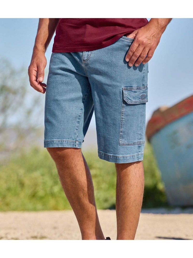Lot de 2 Bermudas Cargo Denim Stretch   - ATLAS FOR MEN Bleu - Kiabi