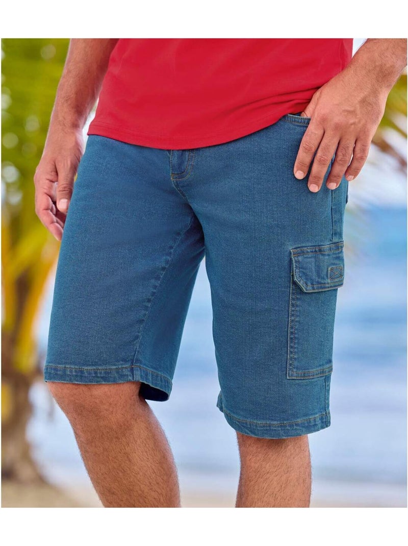 Lot de 2 Bermudas Cargo en Jean Léger  - ATLAS FOR MEN Bleu - Kiabi