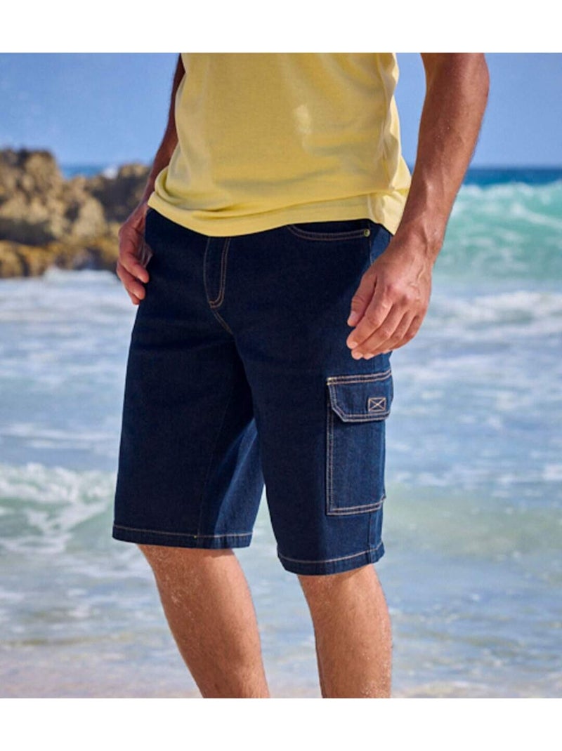 Lot de 2 Bermudas Cargo en Jean Léger  - ATLAS FOR MEN Bleu - Kiabi