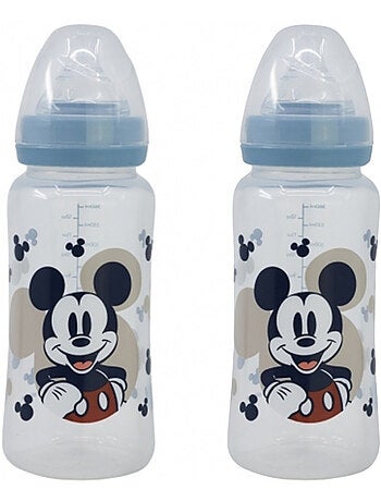 Lot de 2 biberons 360 ml tetine silicone debit 3 positions mickey collector