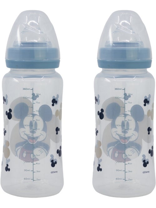Lot de 2 biberons 360 ml tetine silicone debit 3 positions mickey collector - Kiabi